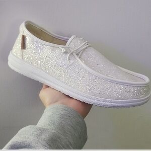 Corkys white glitter Kayak slip-on shoe sneaker boat women sparkle 7 Siver 6 1/2